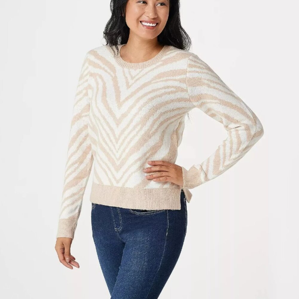 NWT Bishop Young Women's Beige Pure Animal Wild At Heart Jacquard Sweater S